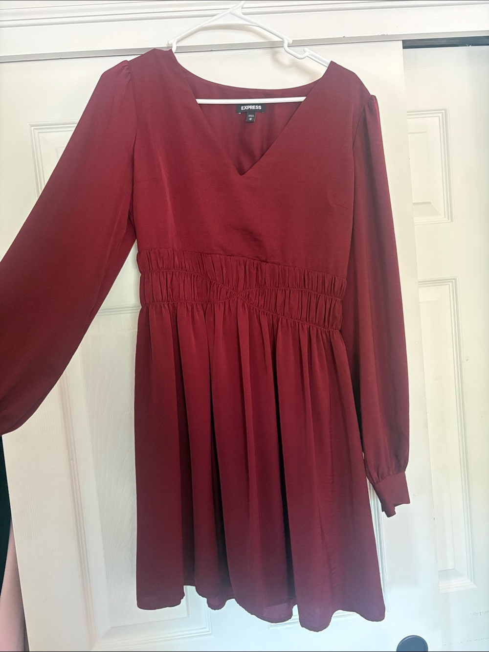 Express Long Sleeve V-Neck Wine Red Dress
